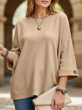 Round neck and mid-sleeve knitted casual top