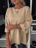 Round neck and mid-sleeve knitted casual top