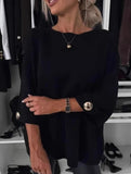 Round neck and mid-sleeve knitted casual top