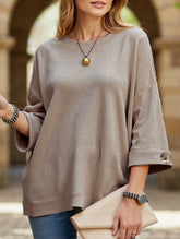 Round neck and mid-sleeve knitted casual top