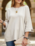 Round neck and mid-sleeve knitted casual top
