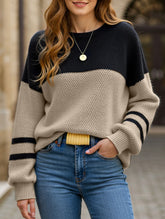Casual colorblock knitted crewneck sweater