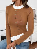 Contrast-panel slim-fit knit pullover sweater