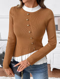 Contrast-panel slim-fit knit pullover sweater