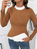 Contrast-panel slim-fit knit pullover sweater