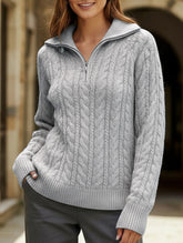 Lazy Retro Lapel Cable Zipper Sweater