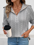 Lazy Retro Lapel Cable Zipper Sweater