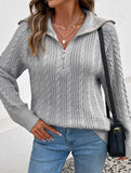 Lazy Retro Lapel Cable Zipper Sweater