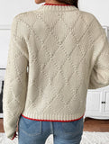 Fish pattern crew neck pullover knitted sweater