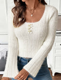 Solid color knitted slim fit T-shirt sweater