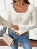 Solid color knitted slim fit T-shirt sweater