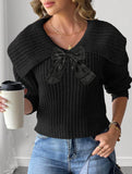 Large lapel bow-tie pullover sweater