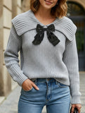 Large lapel bow-tie pullover sweater