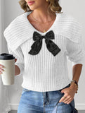 Large lapel bow-tie pullover sweater
