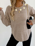 Hand-crocheted round neck casual sweater