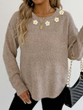 Hand-crocheted round neck casual sweater