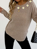 Hand-crocheted round neck casual sweater