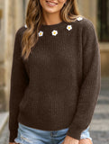 Hand-crocheted round neck casual sweater