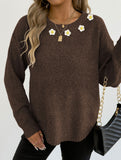 Hand-crocheted round neck casual sweater