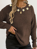 Hand-crocheted round neck casual sweater