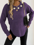 Hand-crocheted round neck casual sweater