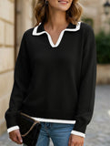 Lapel stitching pullover sweater