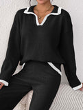 Lapel stitching pullover sweater