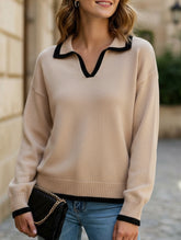 Lapel stitching pullover sweater