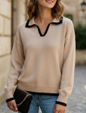 Lapel stitching pullover sweater