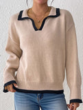 Lapel stitching pullover sweater