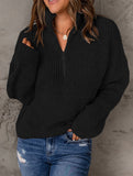 Loose high-neck ribbed pullover sweater