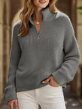 Loose high-neck ribbed pullover sweater