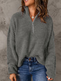 Loose high-neck ribbed pullover sweater