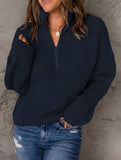Loose high-neck ribbed pullover sweater