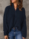 Loose high-neck ribbed pullover sweater