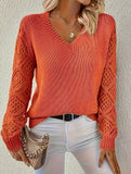 Loose V-neck hollow knit sweater