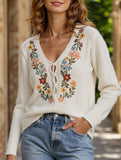 Vintage hand-embroidered flower knitted sweater
