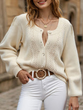 hollow V-neck cardigan sweater