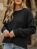 Versatile crew neck casual long-sleeved sweater