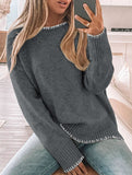 Versatile crew neck casual long-sleeved sweater