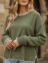 Versatile crew neck casual long-sleeved sweater