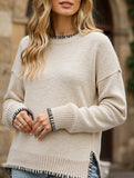 Versatile crew neck casual long-sleeved sweater