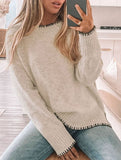 Versatile crew neck casual long-sleeved sweater