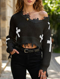 Ripped tassel long-sleeved loose-fitting sweater