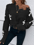 Ripped tassel long-sleeved loose-fitting sweater
