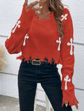Ripped tassel long-sleeved loose-fitting sweater