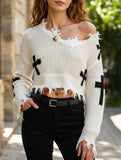 Ripped tassel long-sleeved loose-fitting sweater