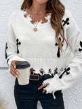 Ripped tassel long-sleeved loose-fitting sweater