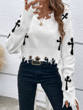 Ripped tassel long-sleeved loose-fitting sweater