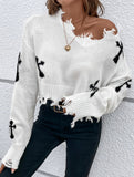 Ripped tassel long-sleeved loose-fitting sweater
